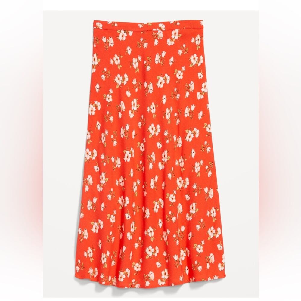 Old Navy red floral Crepe A-Line Midi Skirt - Picture 6 of 13